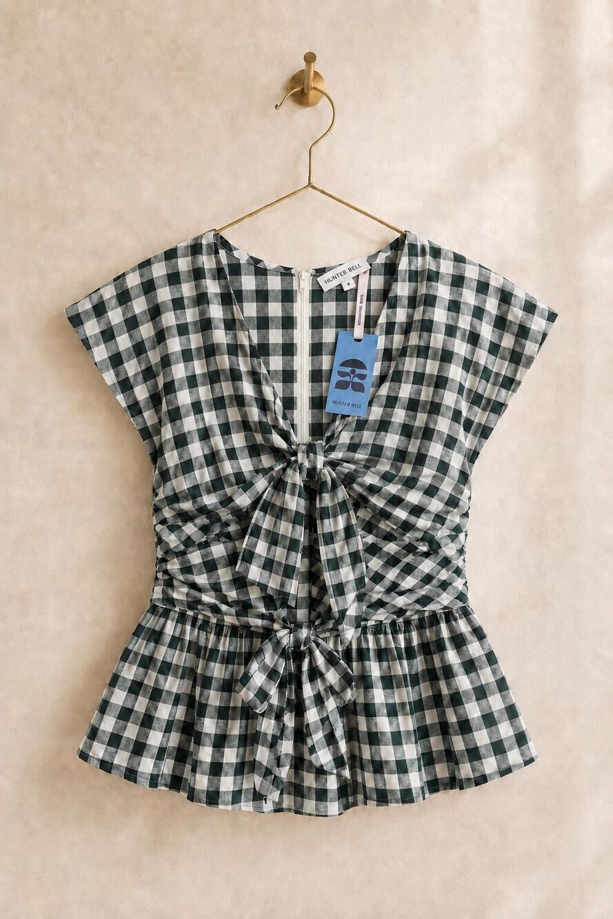 NWT HUNTER BELL tie front gingham EVERLY TOP, Sz 4, $415